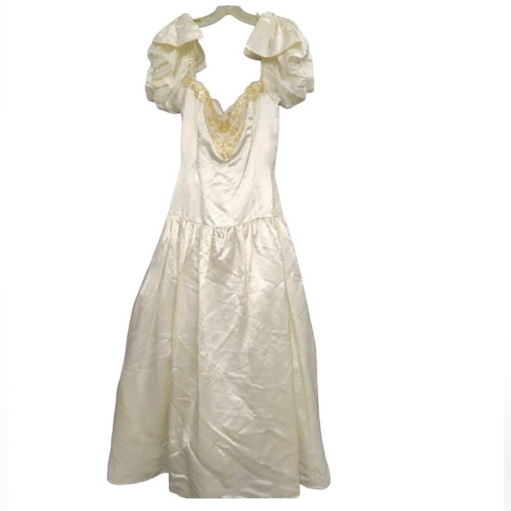 Vintage GUNNE SAX Jessica McClintock Satin Puff Bow Sleeve Sequin Wedding Dress